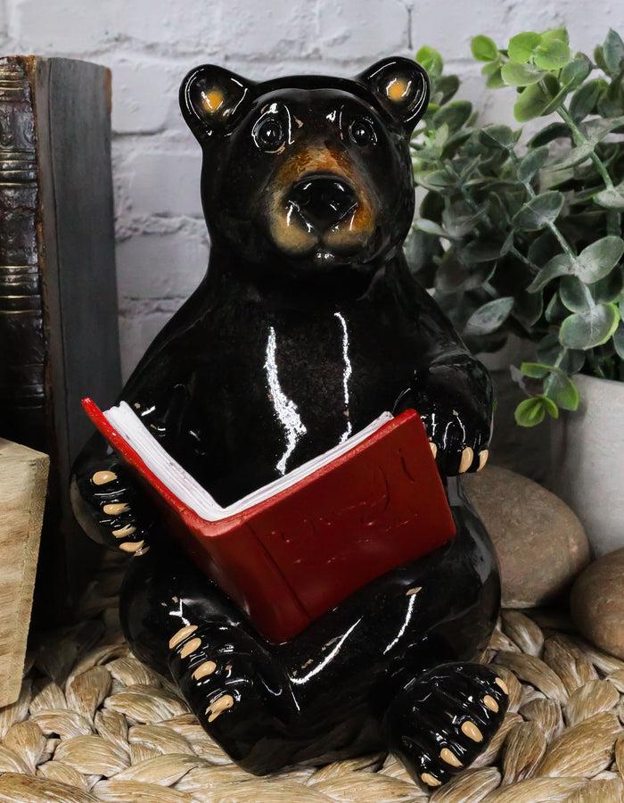 ebros gift Rustic Western Whimsical Forest Black Bear Sitting and Reading A Book Figurine