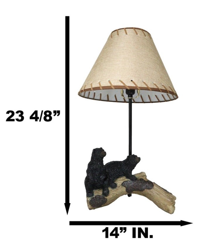 Ebros Gift Rustic Western Whimsical Forest Black Bears Resting On Tree Log Table Lamp