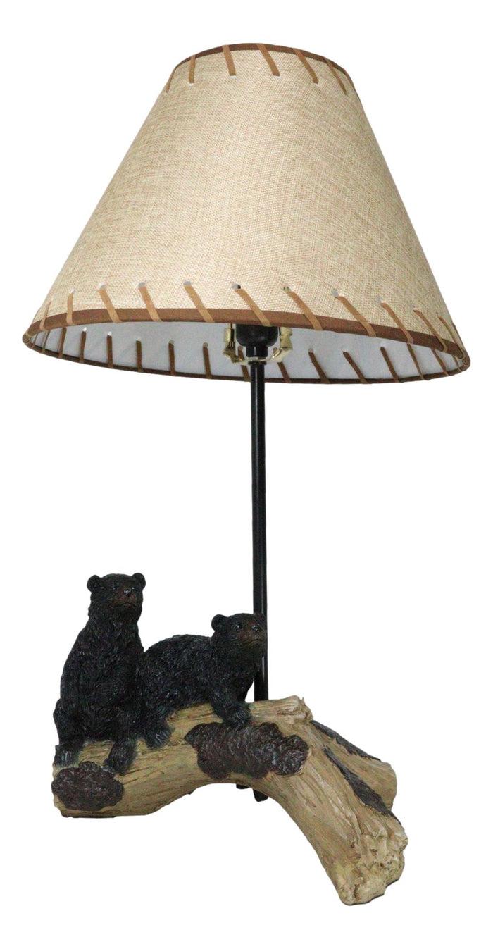 Ebros Gift Rustic Western Whimsical Forest Black Bears Resting On Tree Log Table Lamp
