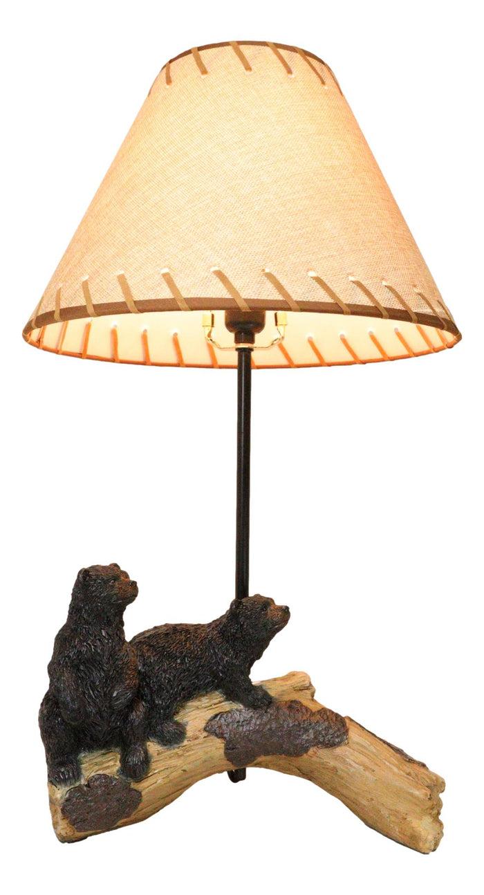 ebros gift Rustic Western Whimsical Forest Black Bears Resting On Tree Log Table Lamp