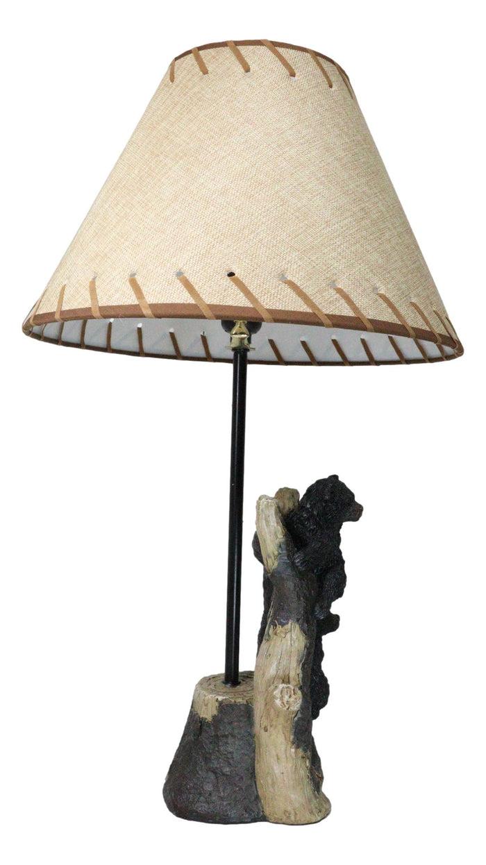 Ebros Gift Rustic Western Whimsical Forest Playful Black Bear Cubs Climbing Tree Table Lamp