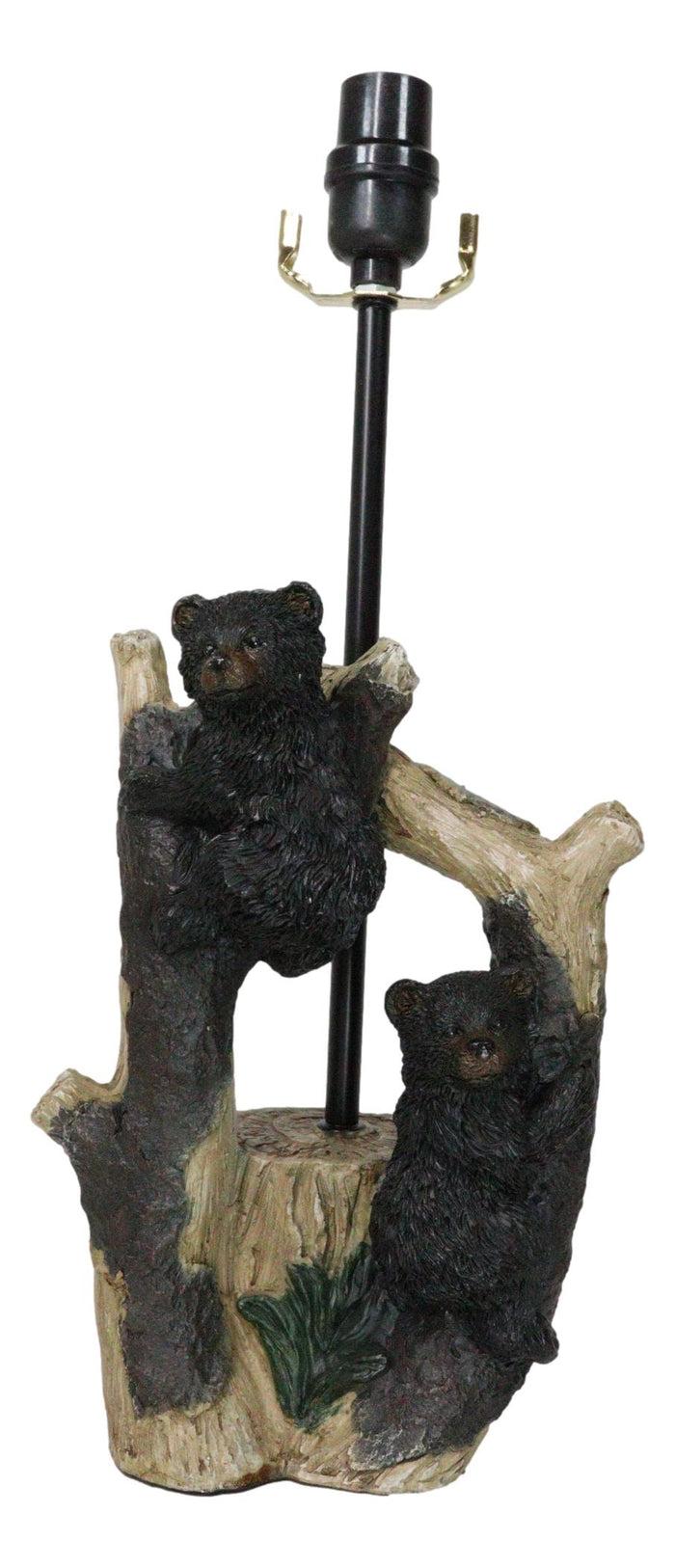Ebros Gift Rustic Western Whimsical Forest Playful Black Bear Cubs Climbing Tree Table Lamp