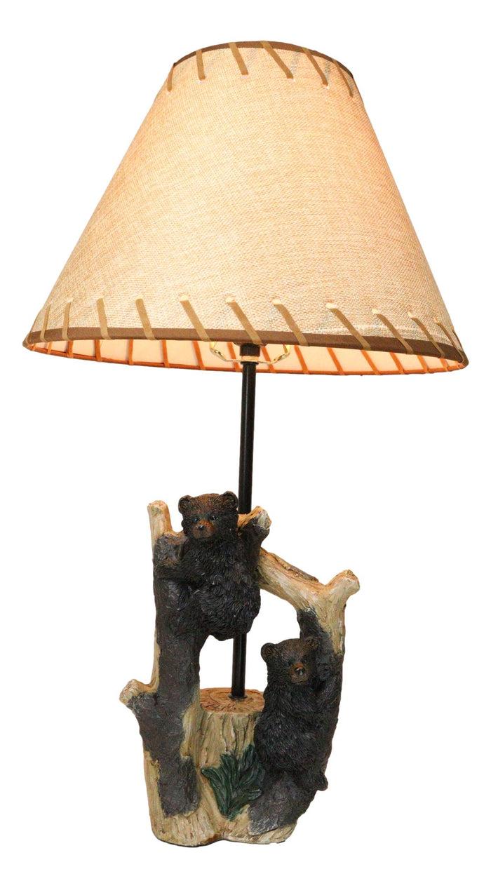 ebros gift Rustic Western Whimsical Forest Playful Black Bear Cubs Climbing Tree Table Lamp