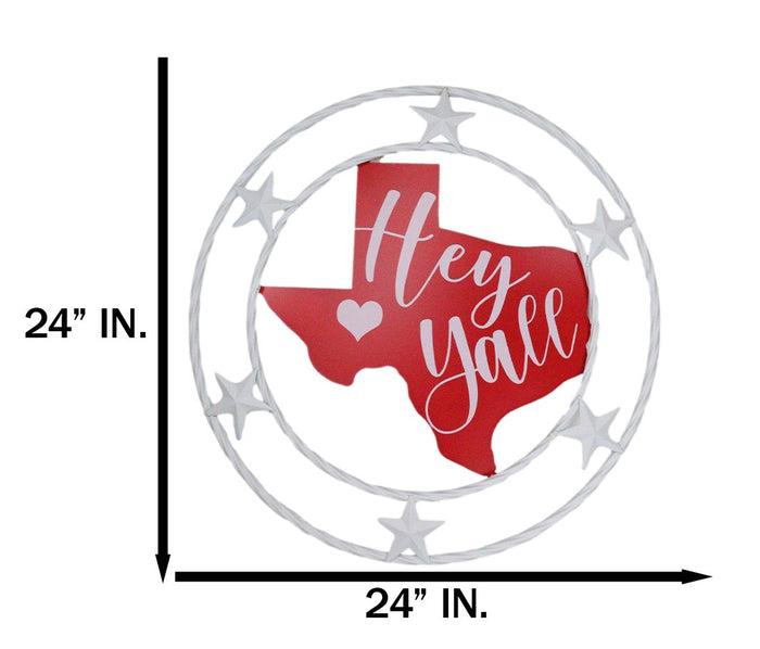 Ebros Gift Rustic Western White Texas State Map With Hey Yall Heart Stars Wall Circle Sign