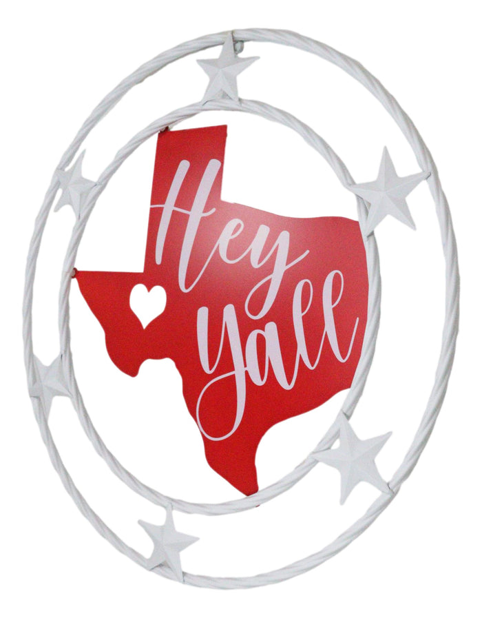 Ebros Gift Rustic Western White Texas State Map With Hey Yall Heart Stars Wall Circle Sign