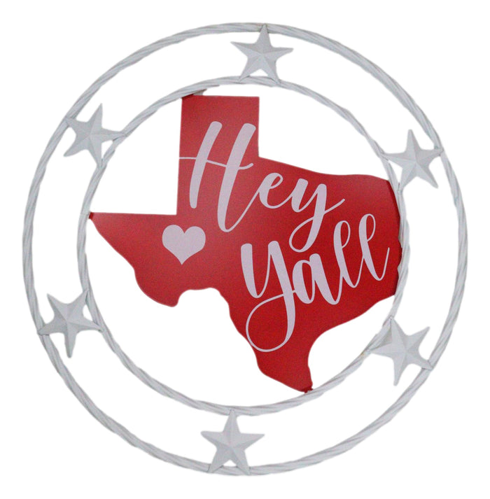 ebros gift Rustic Western White Texas State Map with Hey Yall Heart Stars Wall Circle Sign