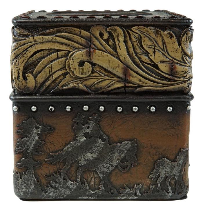 Ebros Gift Rustic Western Wild Horses With Floral Gold Patterns Tissue Box Cover Figurine