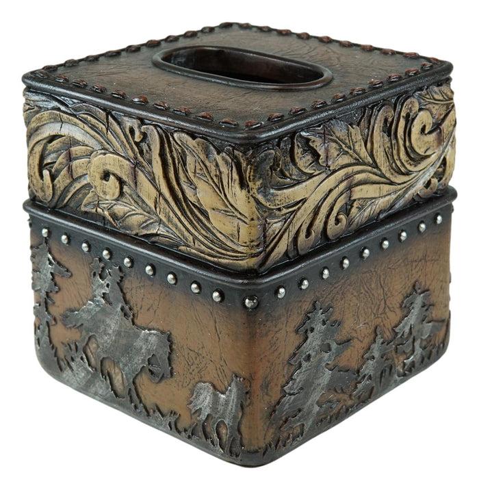 Ebros Gift Rustic Western Wild Horses With Floral Gold Patterns Tissue Box Cover Figurine