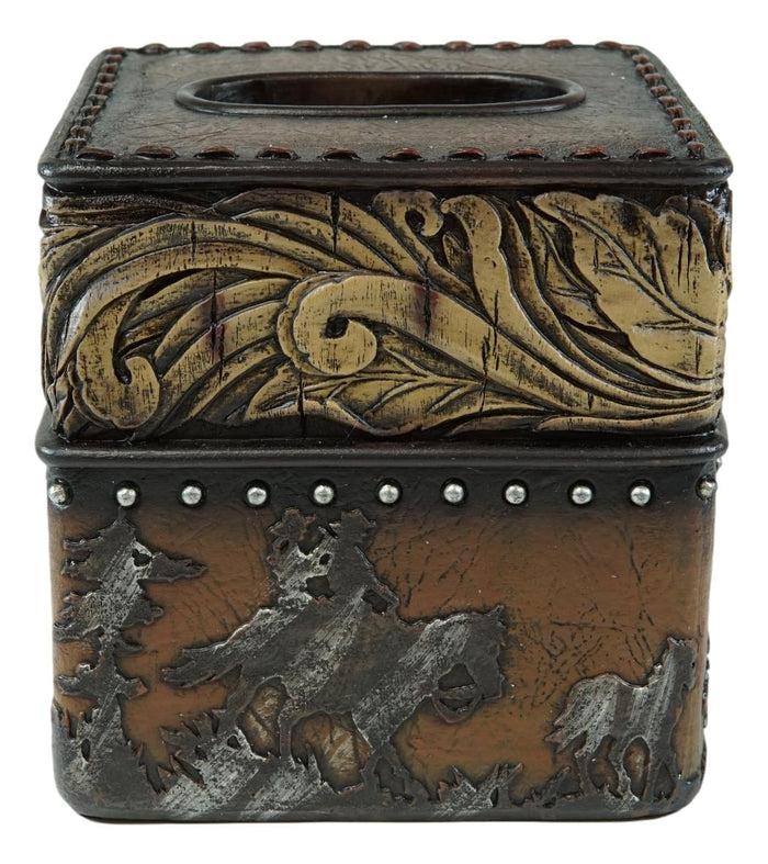 Ebros Gift Rustic Western Wild Horses With Floral Gold Patterns Tissue Box Cover Figurine