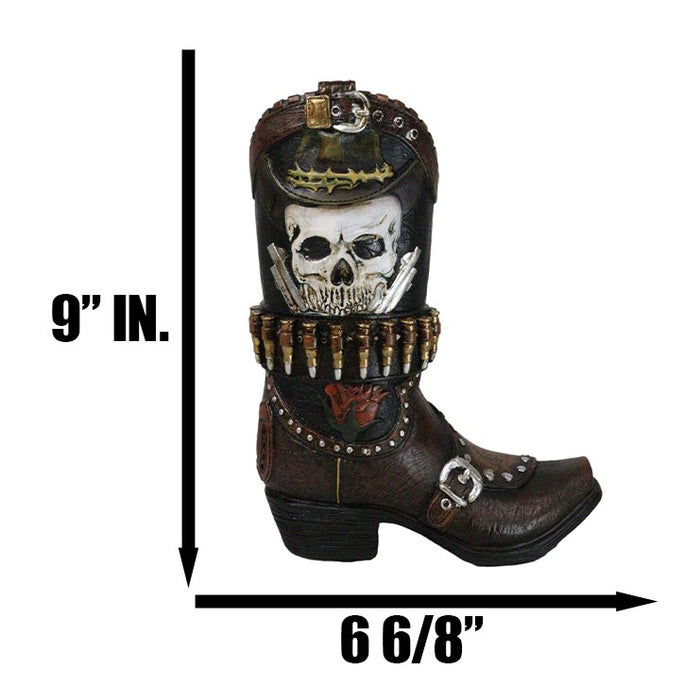 Ebros Gift Rustic Western Wild West Skull With Dual Pistols Bullets Cowboy Boot Vase Holder