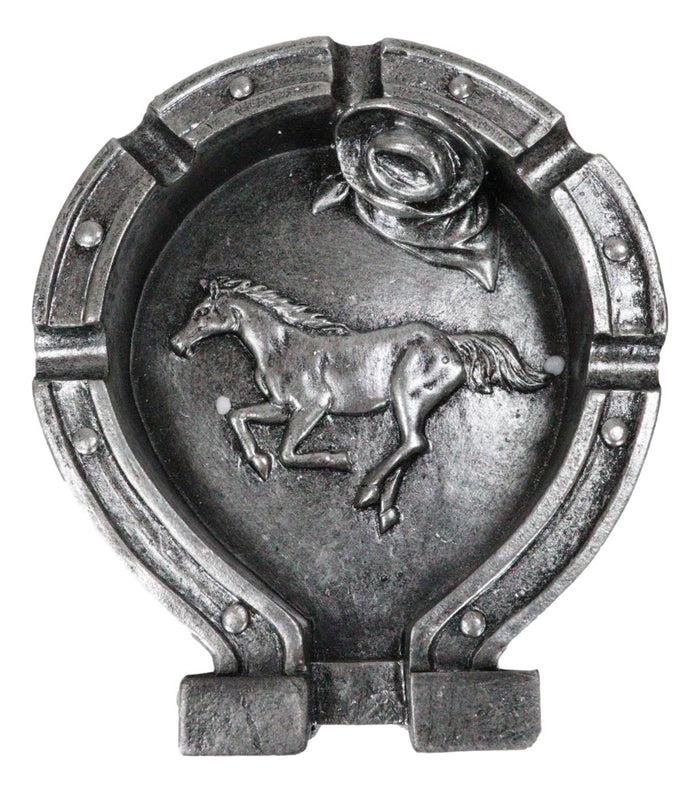 Ebros Gift Rustic Western Wild West Smoke Lucky Horseshoe Horse Cowboy Hat Ashtray Figurine