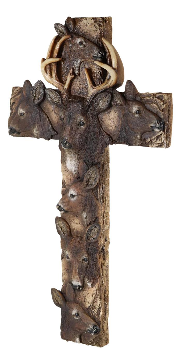 Ebros Gift Rustic Western Wildlife Deer Stag With Antlers And Does Family Wall Cross Plaque