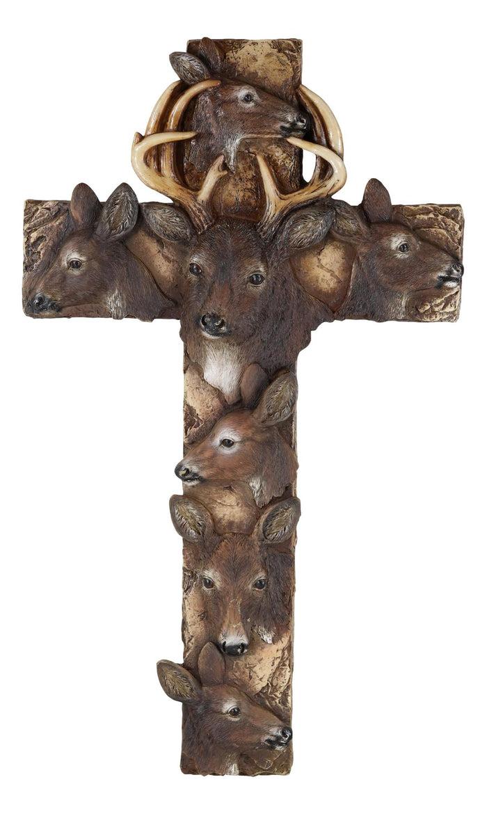 Ebros Gift Rustic Western Wildlife Deer Stag With Antlers And Does Family Wall Cross Plaque