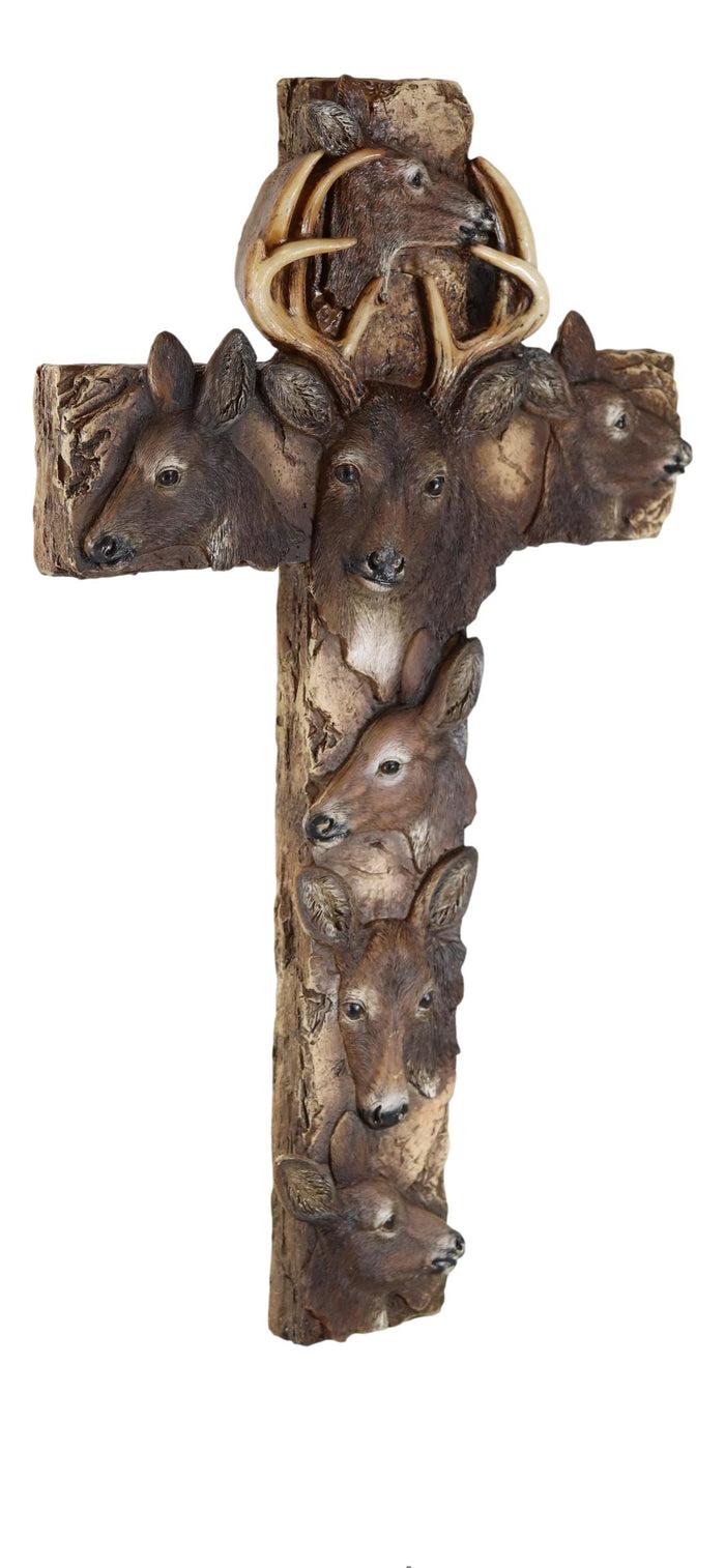 Ebros Gift Rustic Western Wildlife Deer Stag With Antlers And Does Family Wall Cross Plaque