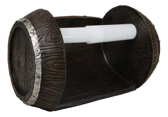 Ebros Gift Rustic Western Wine Time Faux Wooden Vintage Barrel Toilet Paper Holder