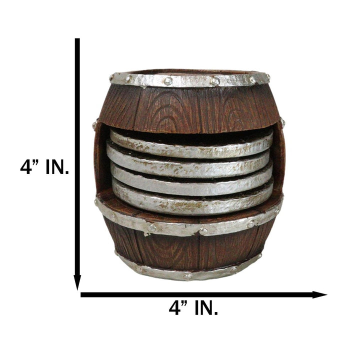 Ebros Gift Rustic Western Wine Time Old Fashioned Country Beer Barrel Faux Wood Coaster Set