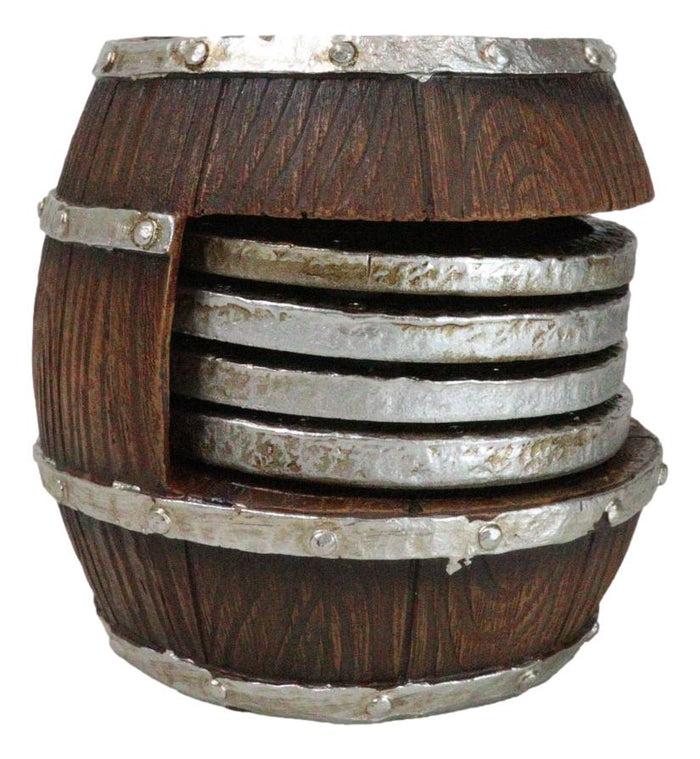 Ebros Gift Rustic Western Wine Time Old Fashioned Country Beer Barrel Faux Wood Coaster Set