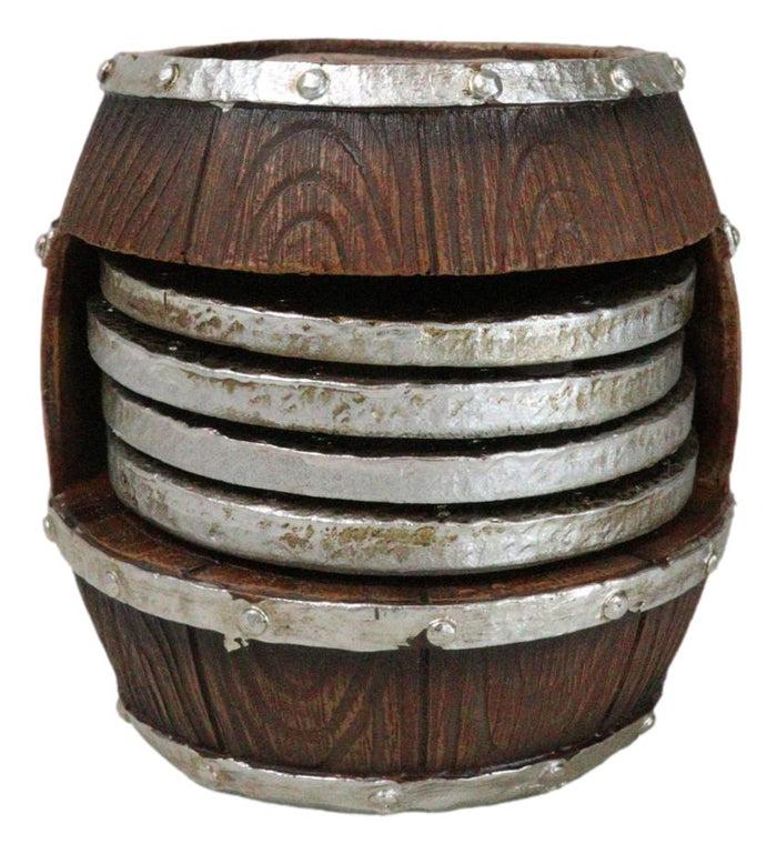 Ebros Gift Rustic Western Wine Time Old Fashioned Country Beer Barrel Faux Wood Coaster Set