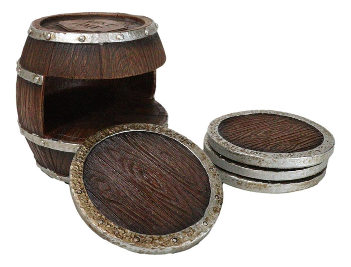 ebros gift Rustic Western Wine Time Old Fashioned Country Beer Barrel Faux Wood Coaster Set