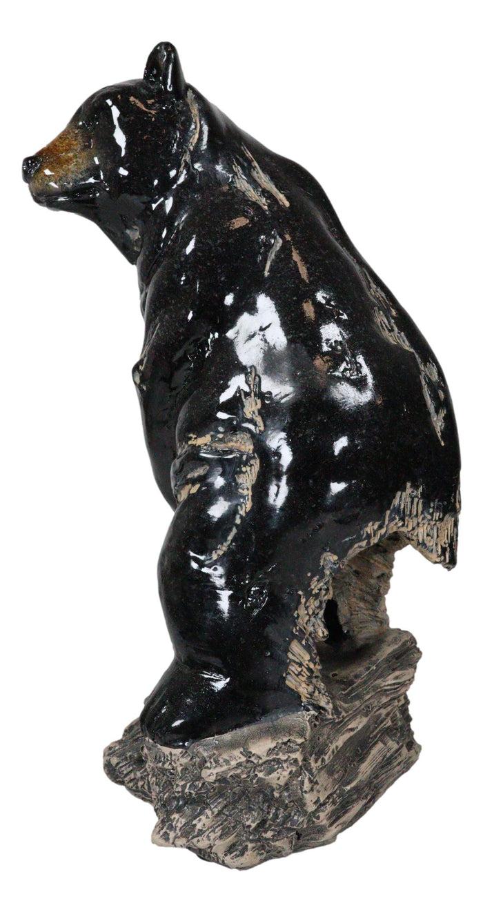 Ebros Gift Rustic Western Woodlands Forest Black Bear Standing On Rock Figurine Decor