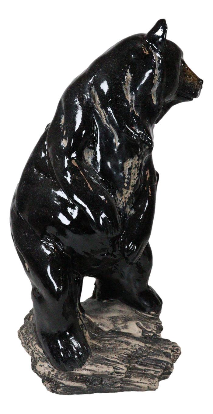 Ebros Gift Rustic Western Woodlands Forest Black Bear Standing On Rock Figurine Decor