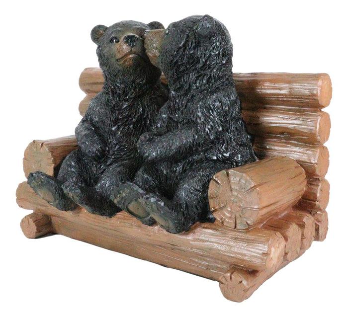 Ebros Gift Rustic Whimsical Forest Black Bear Siblings Kissing By Tree Logs Bench Figurine