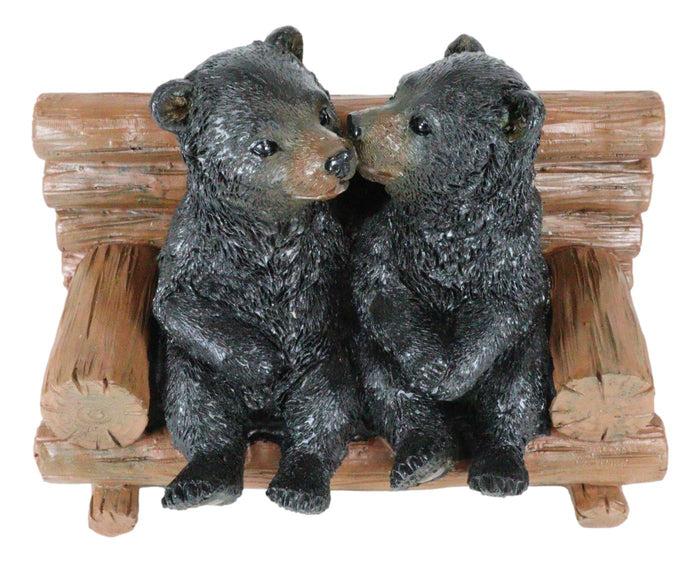 Ebros Gift Rustic Whimsical Forest Black Bear Siblings Kissing By Tree Logs Bench Figurine