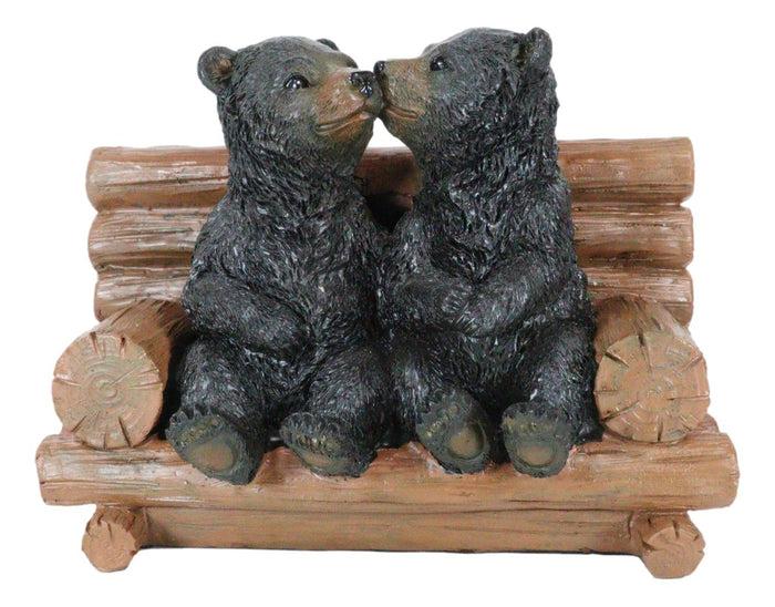 Ebros Gift Rustic Whimsical Forest Black Bear Siblings Kissing By Tree Logs Bench Figurine