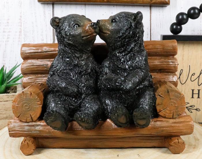 ebros gift Rustic Whimsical Forest Black Bear Siblings Kissing By Tree Logs Bench Figurine