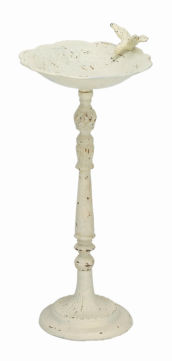 Ebros Gift Rustic White Cast Iron Hummingbird Victorian Bird Feeder Bath Garden Statue 23"H