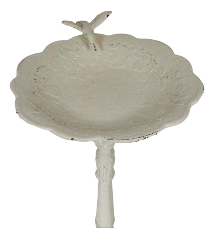 Ebros Gift Rustic White Cast Iron Hummingbird Victorian Bird Feeder Bath Garden Statue 23"H