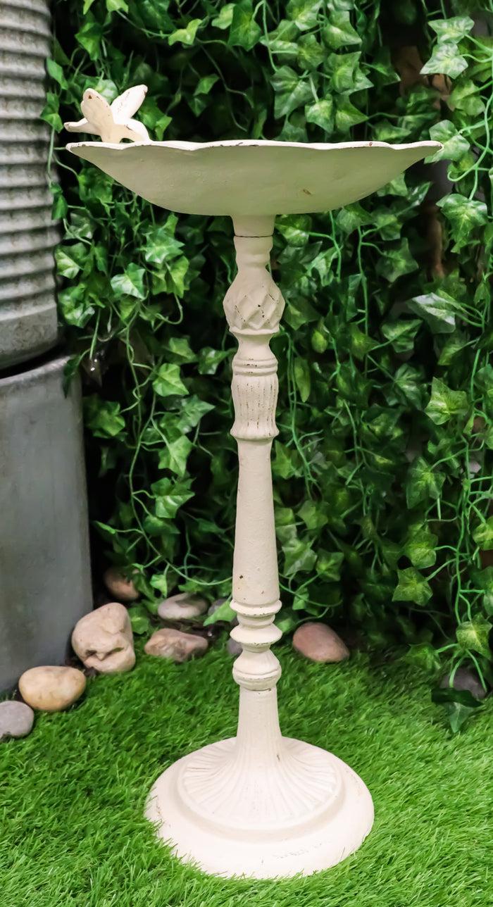 ebros gift Rustic White Cast Iron Hummingbird Victorian Bird Feeder Bath Garden Statue 23"H