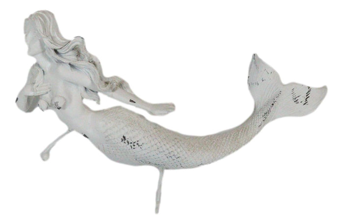 Ebros Gift Rustic White Stone Finish Nautical Ocean Siren Mermaid 2 Prong Wall Hook Decor