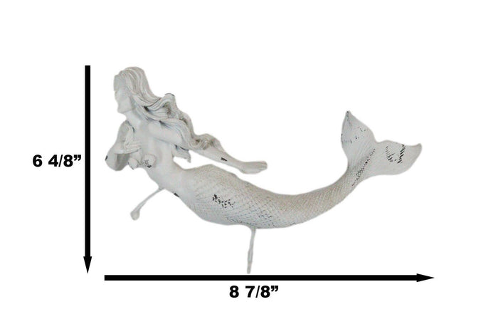 Ebros Gift Rustic White Stone Finish Nautical Ocean Siren Mermaid 2 Prong Wall Hook Decor
