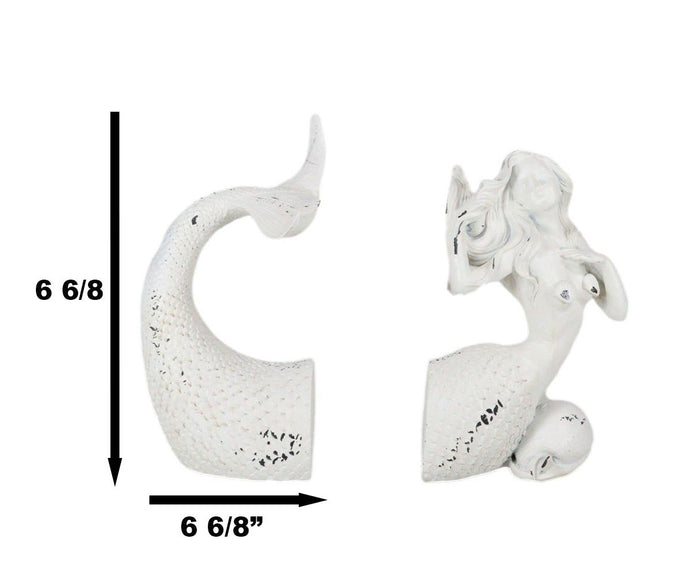 Ebros Gift Rustic White Stone Finish Ocean Siren Mermaid Body & Tail Bookends Figurine Set
