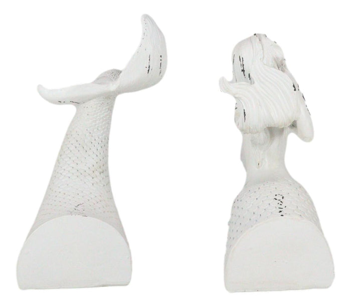 Ebros Gift Rustic White Stone Finish Ocean Siren Mermaid Body & Tail Bookends Figurine Set