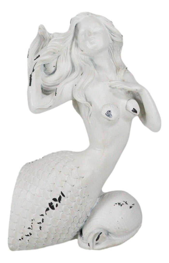 Ebros Gift Rustic White Stone Finish Ocean Siren Mermaid Body & Tail Bookends Figurine Set