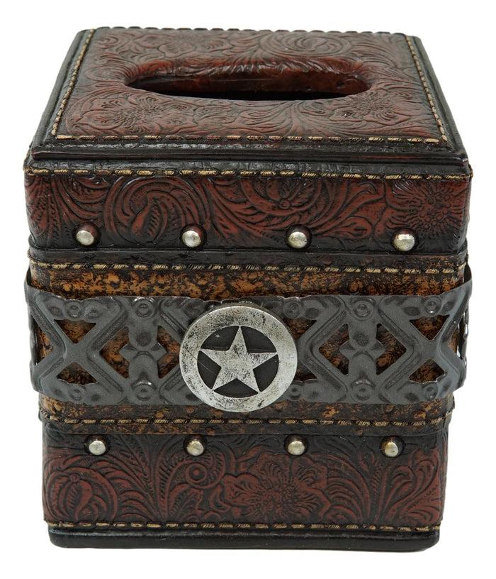 Ebros Gift Rustic Wild Cowboy Western Star Faux Tooled Leather Bathroom Tissue Box Cover