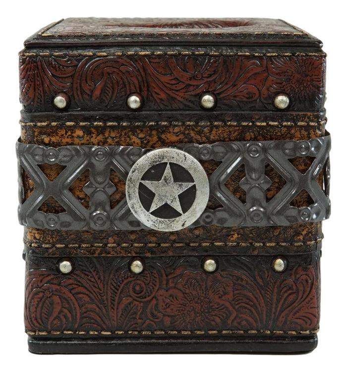 Ebros Gift Rustic Wild Cowboy Western Star Faux Tooled Leather Bathroom Tissue Box Cover