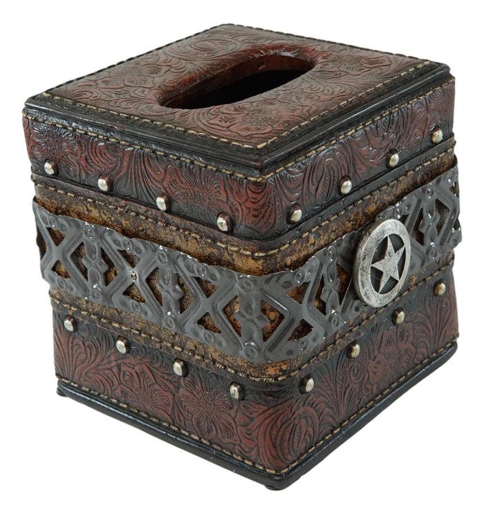 Ebros Gift Rustic Wild Cowboy Western Star Faux Tooled Leather Bathroom Tissue Box Cover