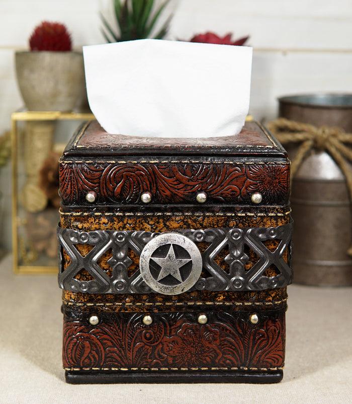 ebros gift Rustic Wild Cowboy Western Star Faux Tooled Leather Bathroom Tissue Box Cover
