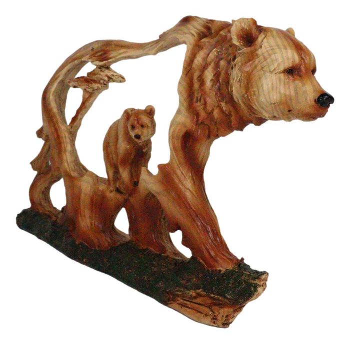 Ebros Gift Rustic Wildlife Black Bear With Cub Scene Faux Wood Carving Cutout Figurine