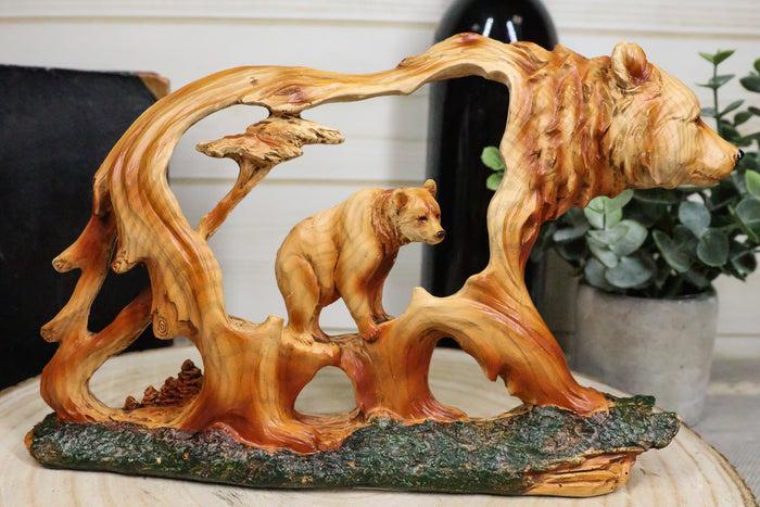 ebros gift Rustic Wildlife Black Bear With Cub Scene Faux Wood Carving Cutout Figurine
