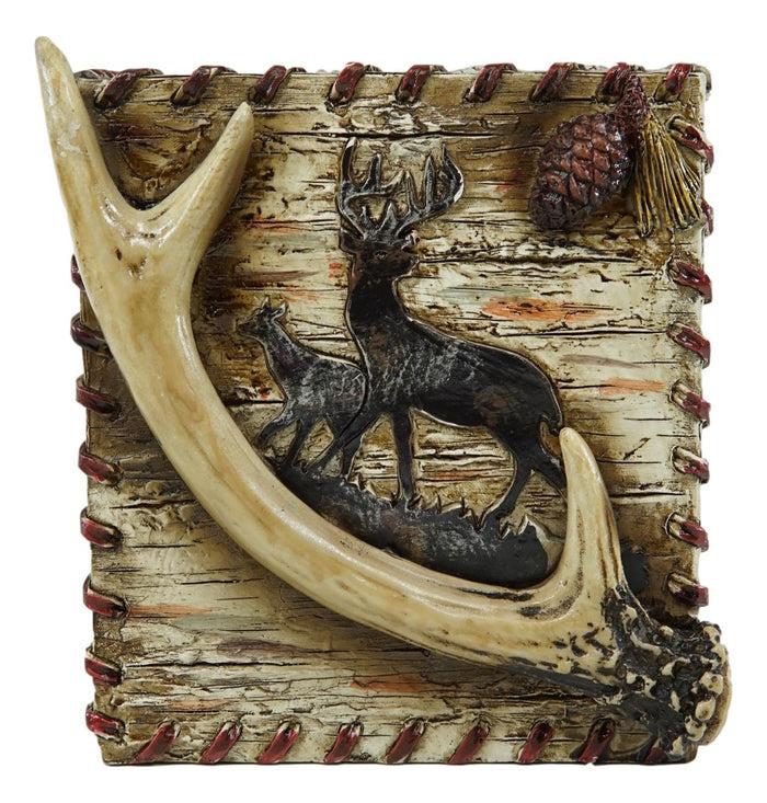 Ebros Gift Rustic Wildlife Buck Elk Stag Deer Antler With Pinecone Tissue Box Cover 6"H