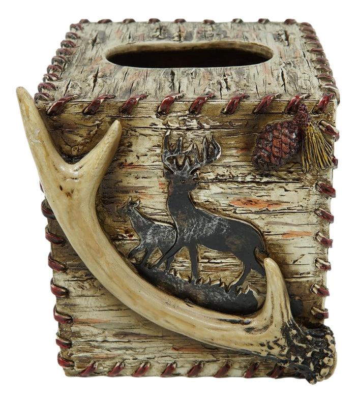 Ebros Gift Rustic Wildlife Buck Elk Stag Deer Antler With Pinecone Tissue Box Cover 6"H
