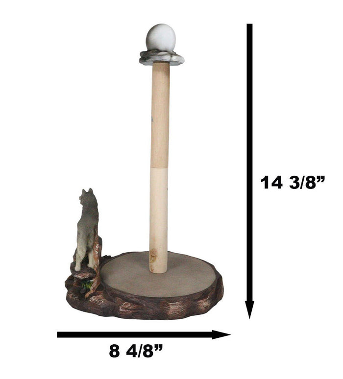 Ebros Gift Rustic Wildlife Forest Alpha Gray Wolf Approaching Full Moon Paper Towel Holder