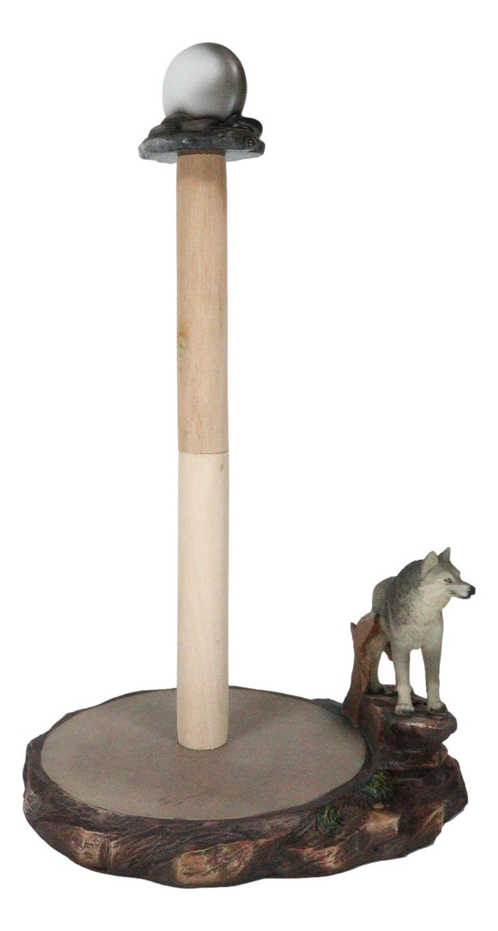 Ebros Gift Rustic Wildlife Forest Alpha Gray Wolf Approaching Full Moon Paper Towel Holder