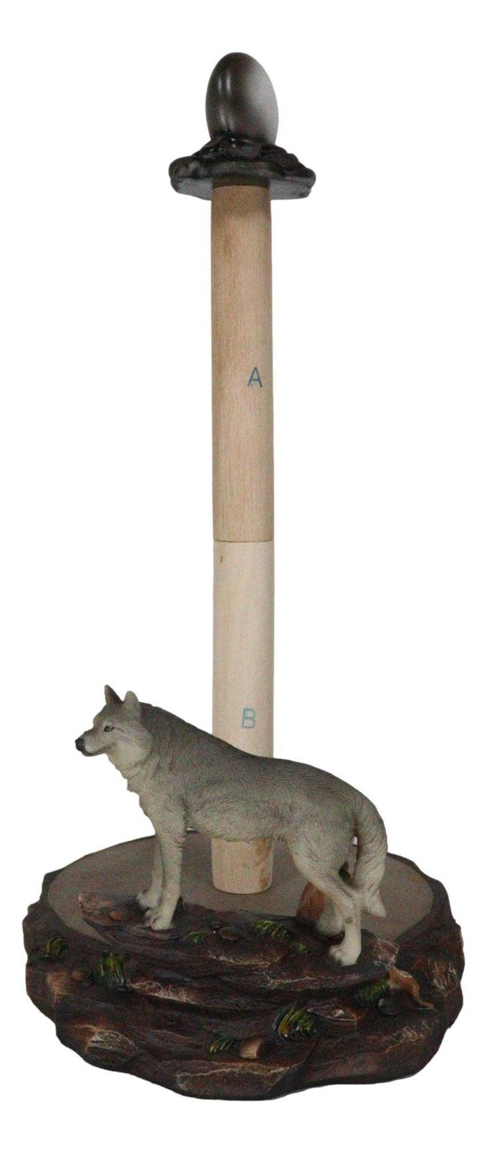 Ebros Gift Rustic Wildlife Forest Alpha Gray Wolf Approaching Full Moon Paper Towel Holder