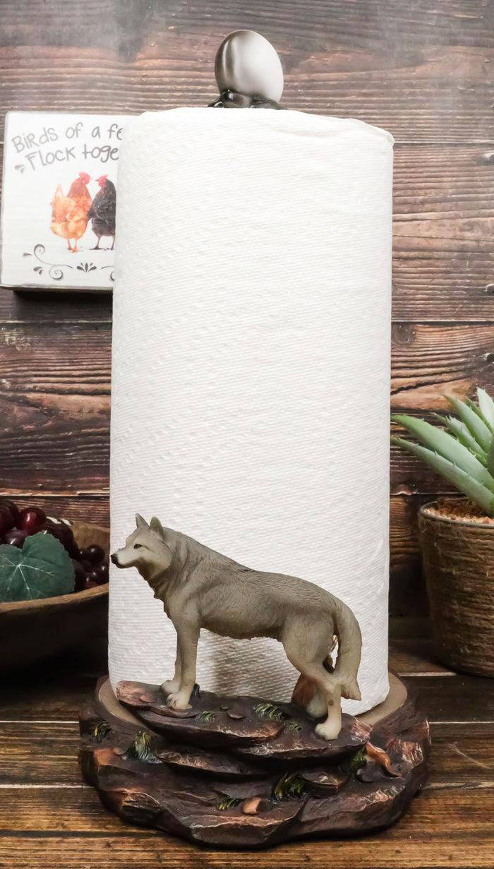 ebros gift Rustic Wildlife Forest Alpha Gray Wolf Approaching Full Moon Paper Towel Holder