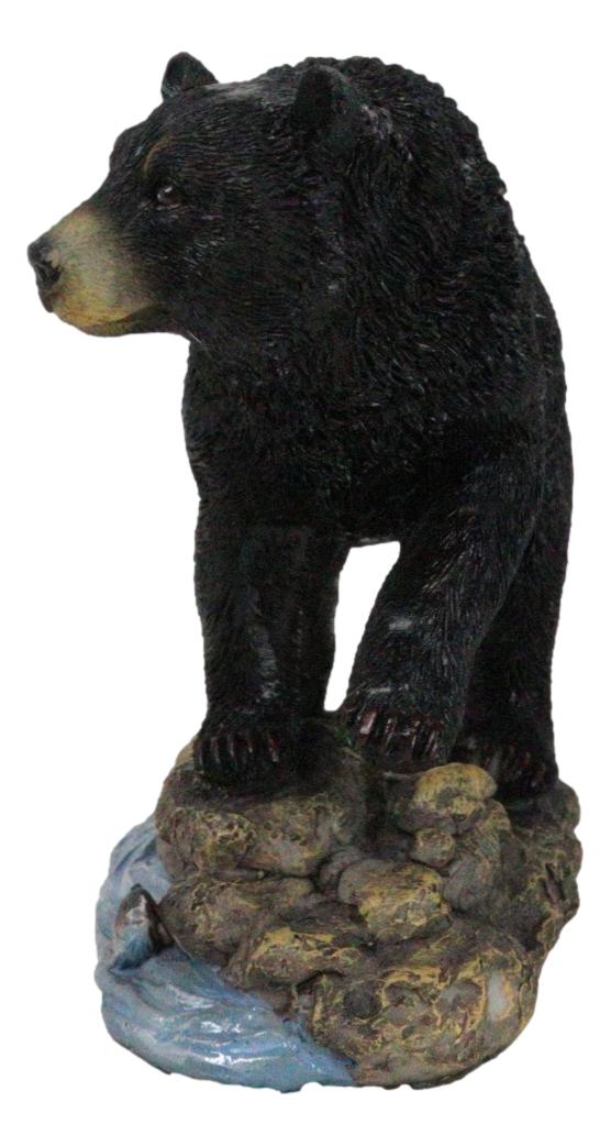 Ebros Gift Rustic Wildlife Forest Black Bear Fishing By Rocky River Bank Figurine Decor